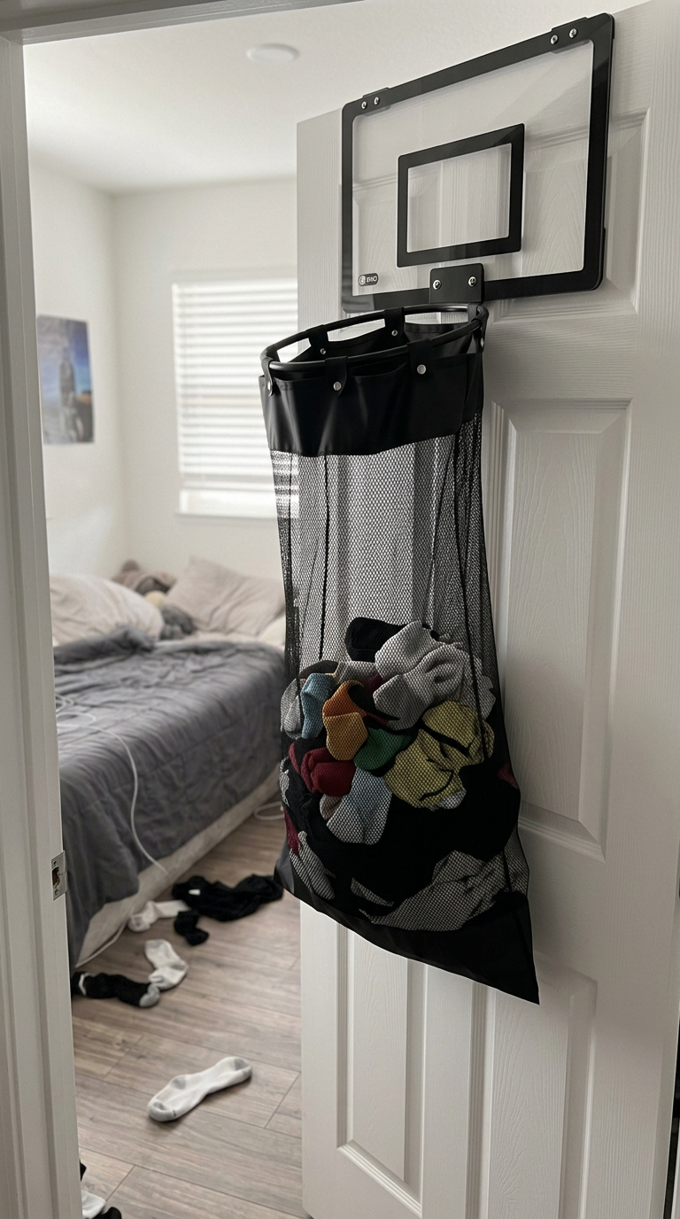 Cesto para colada colgante con cremallera, sobre la puerta, para baño y oficina